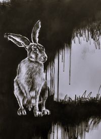 hase in der nacht_mit erhobener pfote_ganz still im mondschein (45x60 cm)